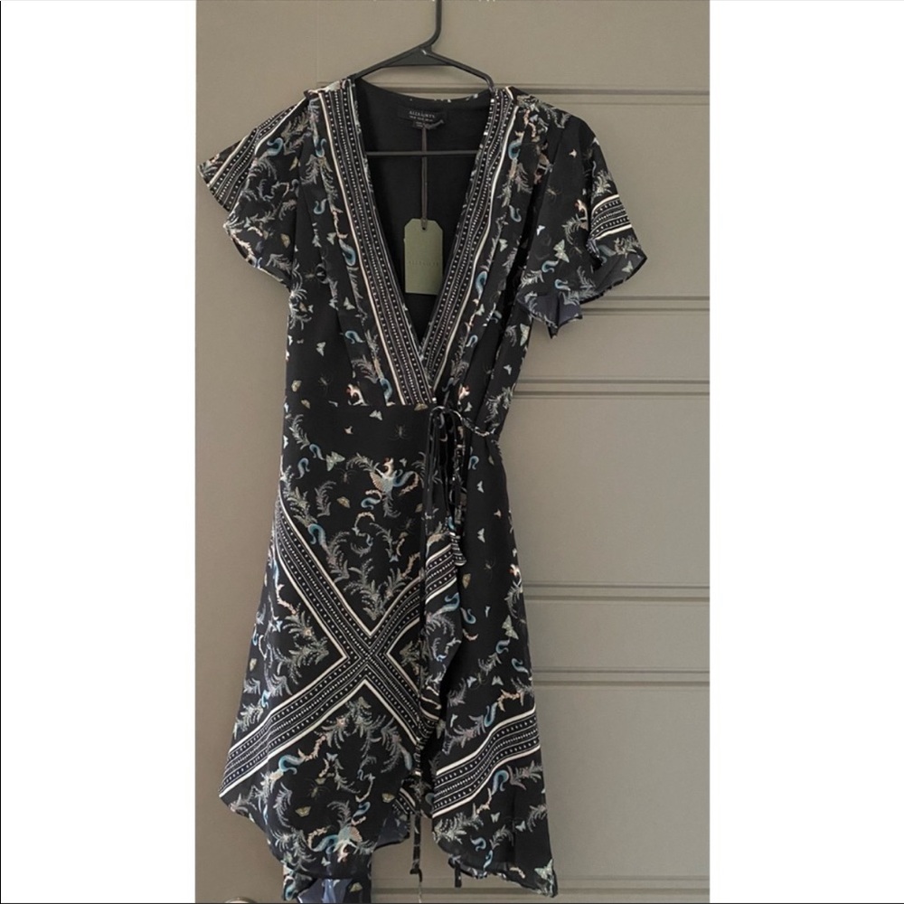 All Saints Kaiya Assam floral wrap mini dress